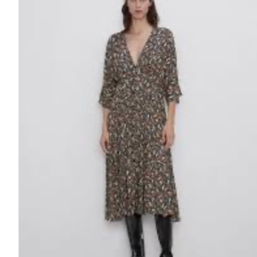 Zara Floral Midi Dress - Black and White